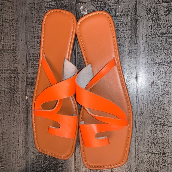 Orange Leather Slide Sandals - Picture 2 of 3